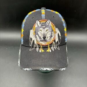 Hand Beaded Wolf Dreamcatcher Black Snapback Hat Native Style Strapback